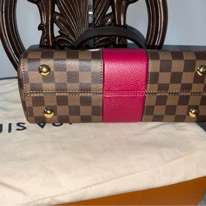 Louis Vuitton Bond Street Top Handle Bag Damier Burgundy Leather MM Brown